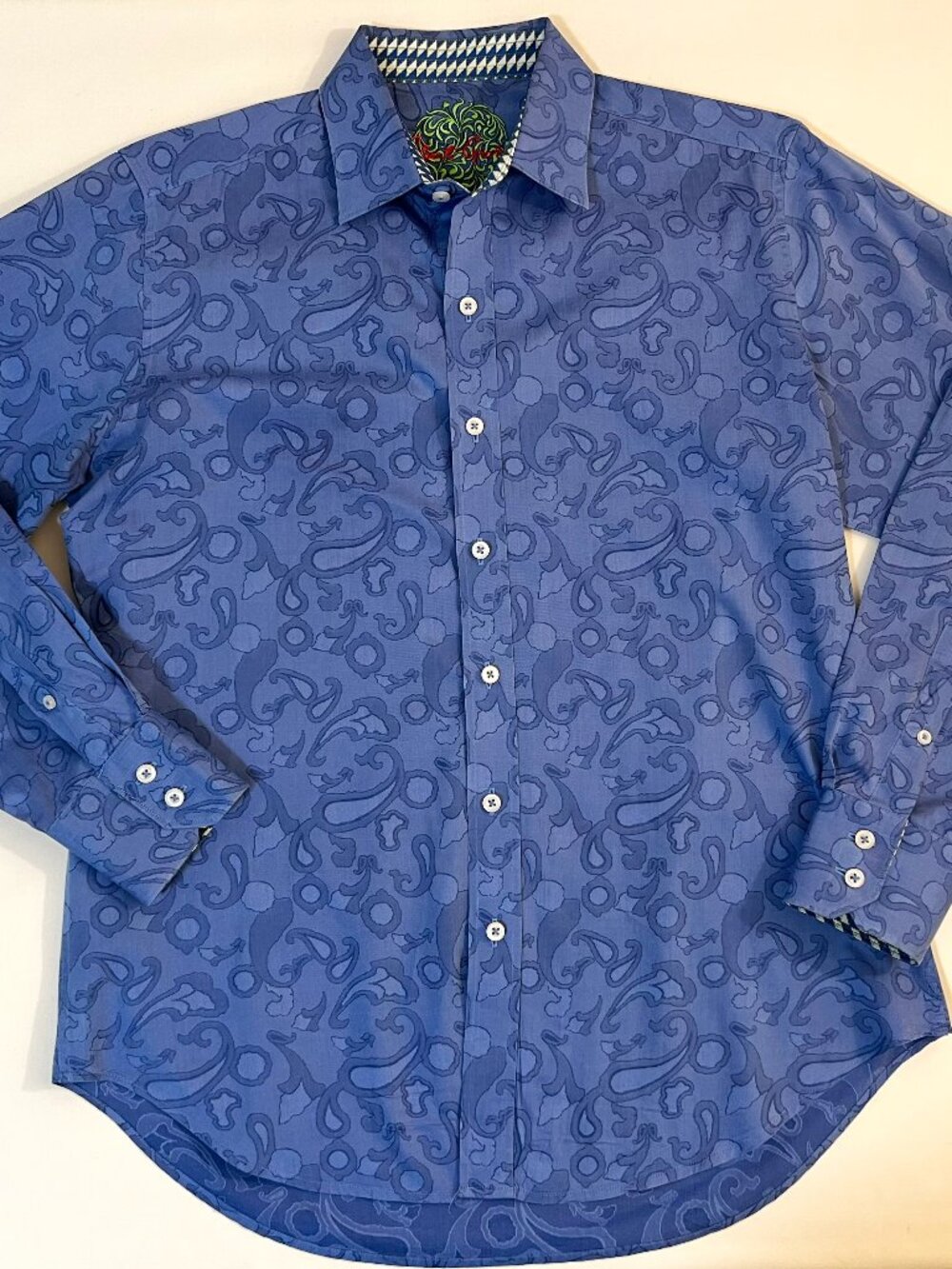 "Robert Graham" Size "S" Cotton Long Sleeve Shirt - Blue Paisley Design
